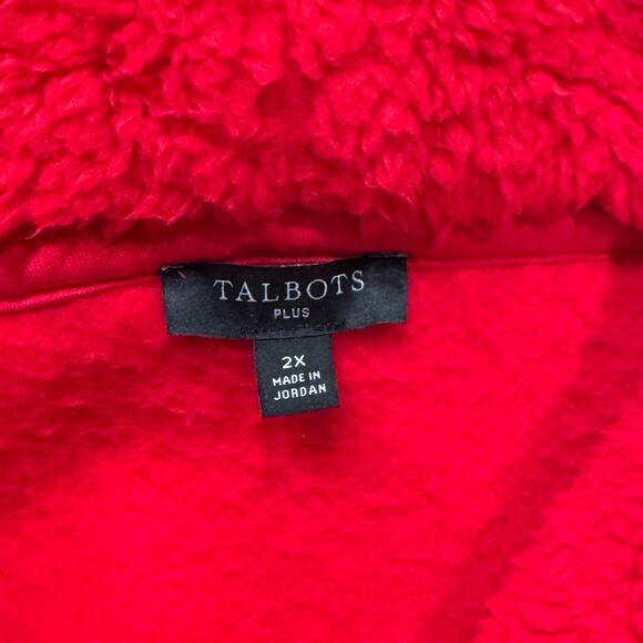 NWOT Talbots Plus 1X 2X Red Ultra Plush Sherpa Fleece Jacket Shawl Zip Pullover - Picture 3 of 9